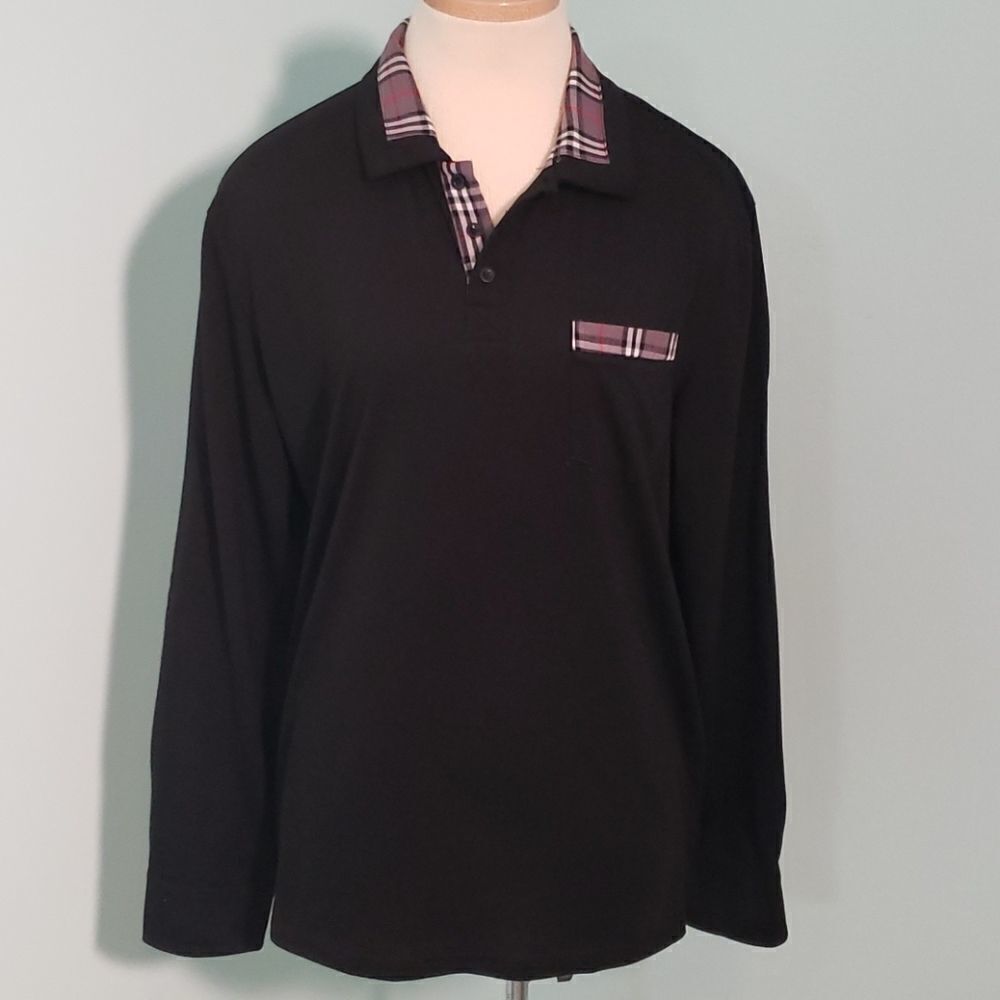 Coofandy large black‎ top, long sleeved,  plaid collar, minamalist.